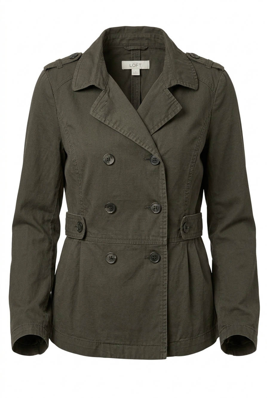 Ann Taylor LOFT Olive Green Double Breasted Military Utility Jacket